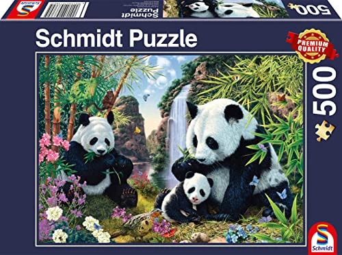 Famille panda à la cascade — 500 pièces — visuel de la référence